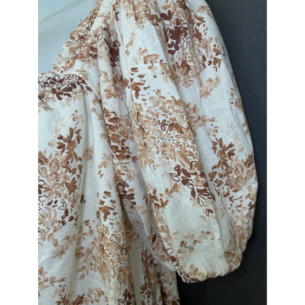 Abercrombie & Fitch Linen Cotton Off Shoulder Top Sz L Brown Floral Boho Cottage - Picture 5 of 11